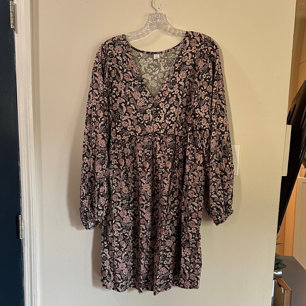 Old Navy Black and Pink Floral Long Sleeve Dress